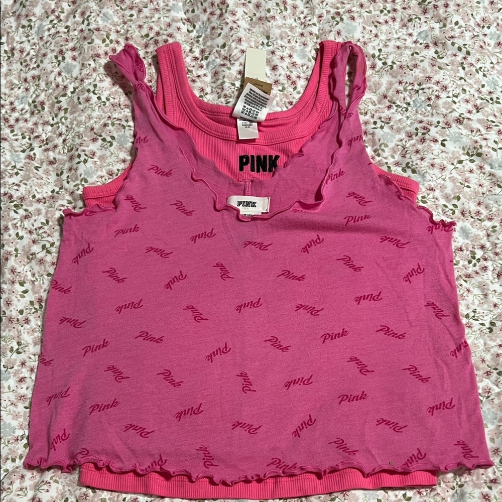 PINK Victoria's Secret Hot Pink Tank and Cami Set